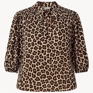 By Design Leopard Print Bow Tie Blouse 3X – Ruched Sleeves,‎ Chic Pullover Style